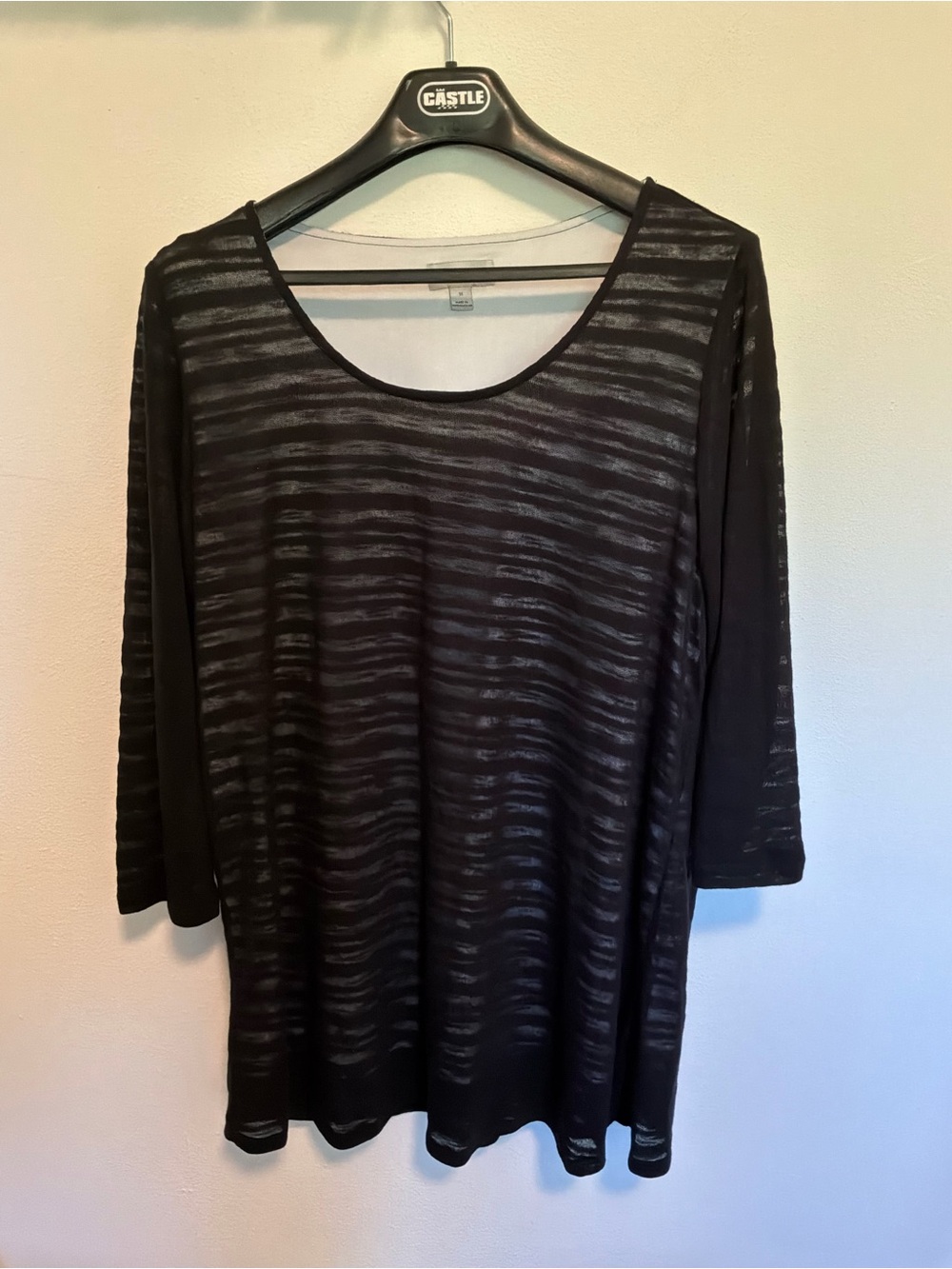 Catherines Black Sheer 3/4 Sleeve Shirt + Attached White Tank Women’s 1X